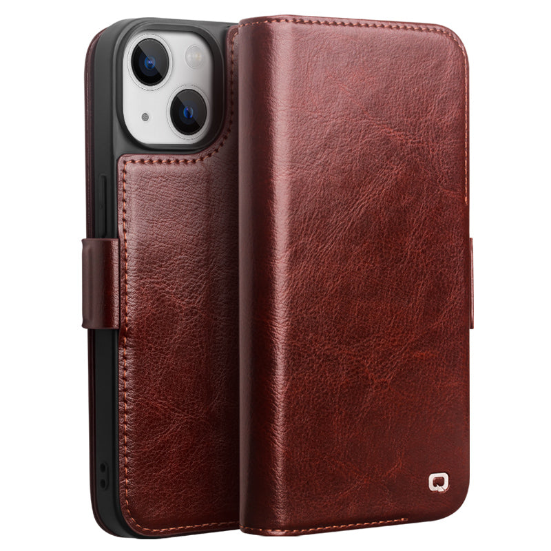 QIALINO til iPhone 14 Plus ægte ko læder etui Stand Folio pung telefoncover QIALINO til iPhone 14 Plus ægte ko læder etui Stand Folio pung telefoncover